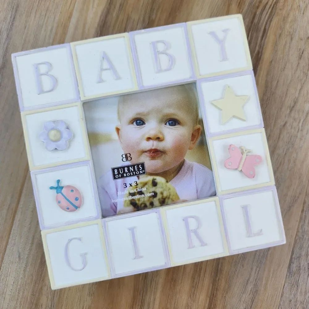 🩵Vintage NWT Burnes of Boston Ceramic "Baby Girl" Square Picture Frame
